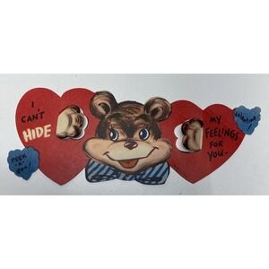Vintage Cute Valentine Bear Pop Up Hands "I can't hide my feelings for You"